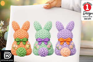 Faux Yarn Easter Bunnies png, an Illustration by Watercolor design