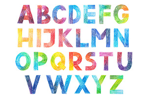 Sans Serif Gothic Grotesk Alphabet Drawing In Color Pencils