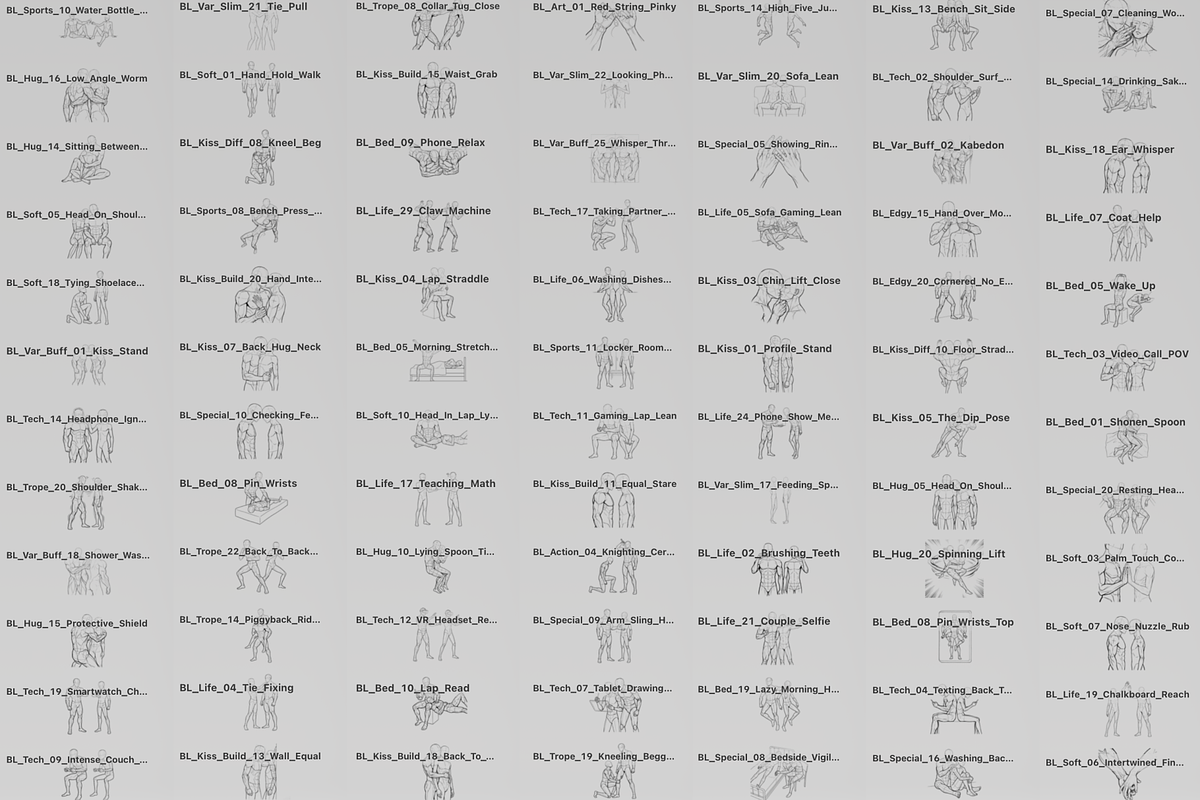 200+ BL Couple Poses Procreate Stamp, a Brush Add-On by Selentaori Studio (Photo 2 of 11)