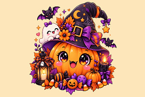 Kawaii Halloween Pumpkin Witch, a Seasonal Illustration by HyeRi
