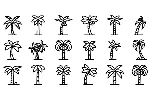 Palm Icons Set, Outline Style