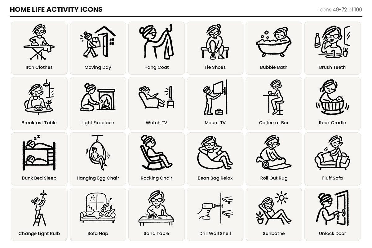 Home Life Activity Icons -Hand Drawn, an Outline Icon by Symbolic Language (Photo 4 of 7)