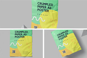 Crumpled A3 Portrait Poster Mockups, an Advertising Mockup by megostudi0