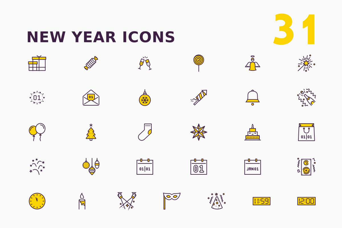 New Year Icons, an Outline Icon by Amogh Design