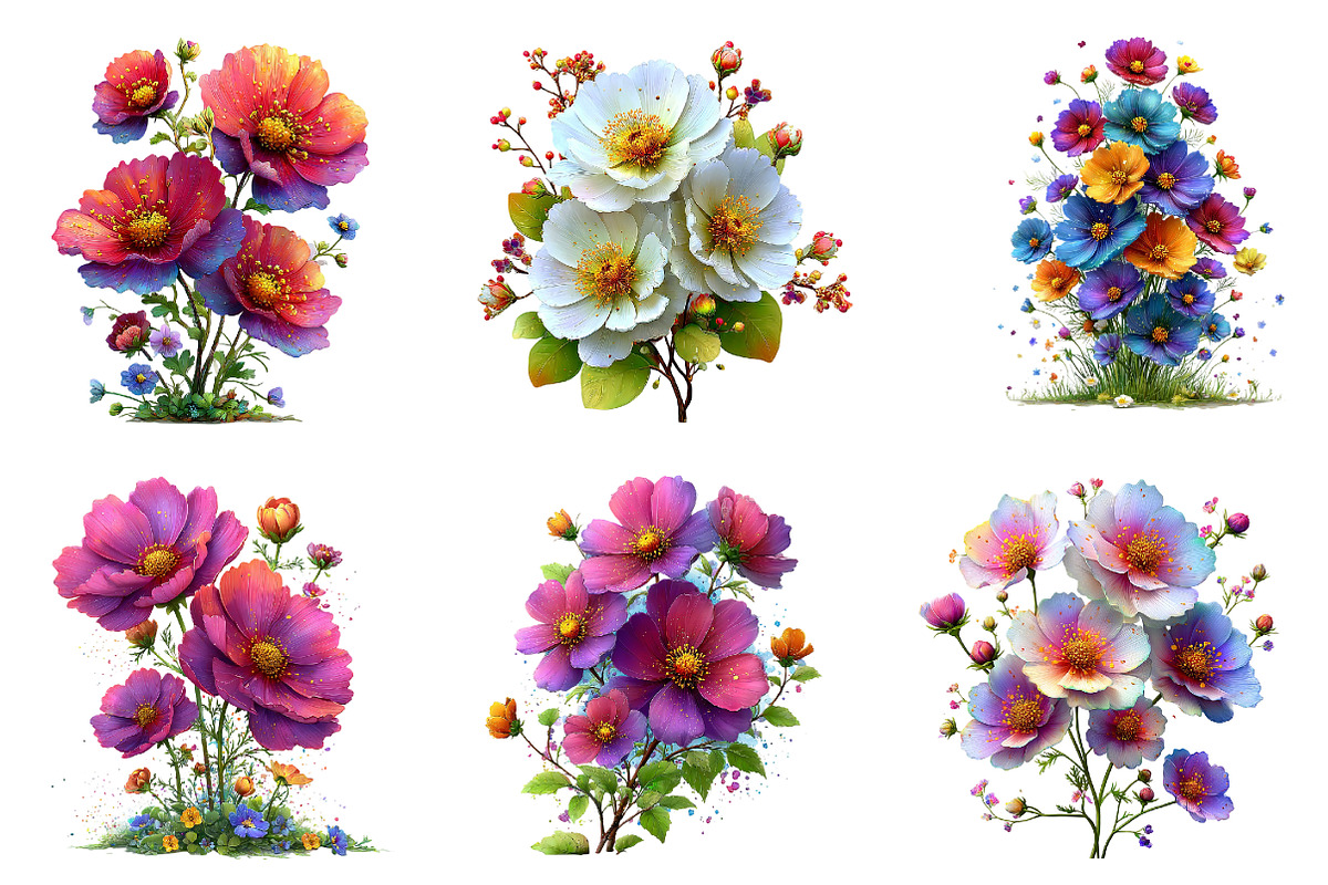 Watercolor Cosmos Flowers Clipart, an Illustration by Dream Creation (Photo 3 of 7)
