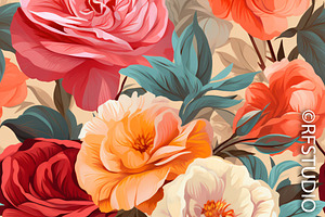 TROPICAL ROSES. Seamless Bundle Of 8