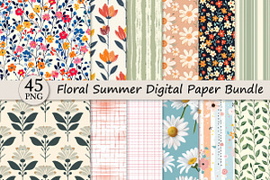 Floral Summer Digital Paper Bundle, a Texture Illustration by DreamPrint404