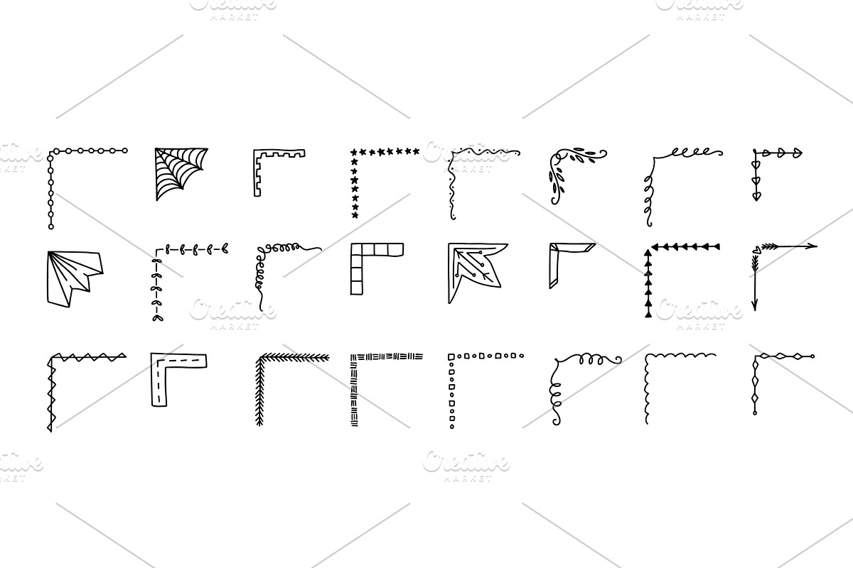 Corner frame and border doodle set, an Illustration by winwin.art