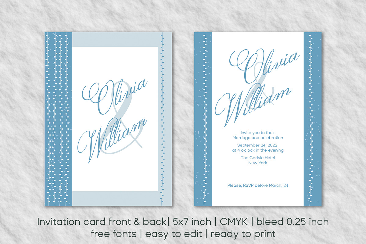 Elegant blue wedding invitation set, an Invitation Template by MariiaVD (Photo 6 of 11)