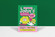 Green Pink Kids Birthday Invitation, an Invitation Template by graphicook (Thumbnail 1 of 3)
