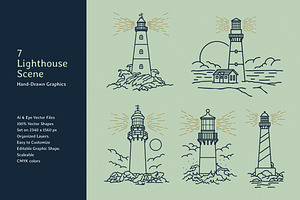 Lighthouse Scene Lineart Hand Drawn