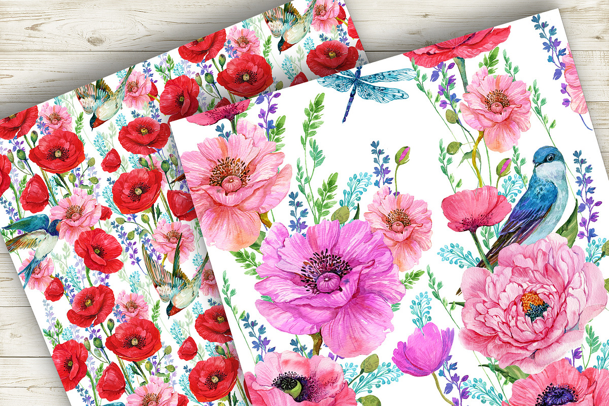 Poppies Flowers, Seamless patterns, a Wallpaper Graphic by NickMitrushov (Photo 8 of 11)