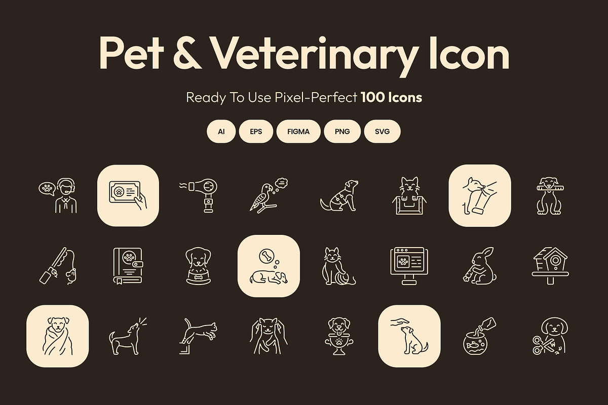 Pet and Veterinary Icon Set, an Outline Icon by Prosymbols (Photo 1 of 8)