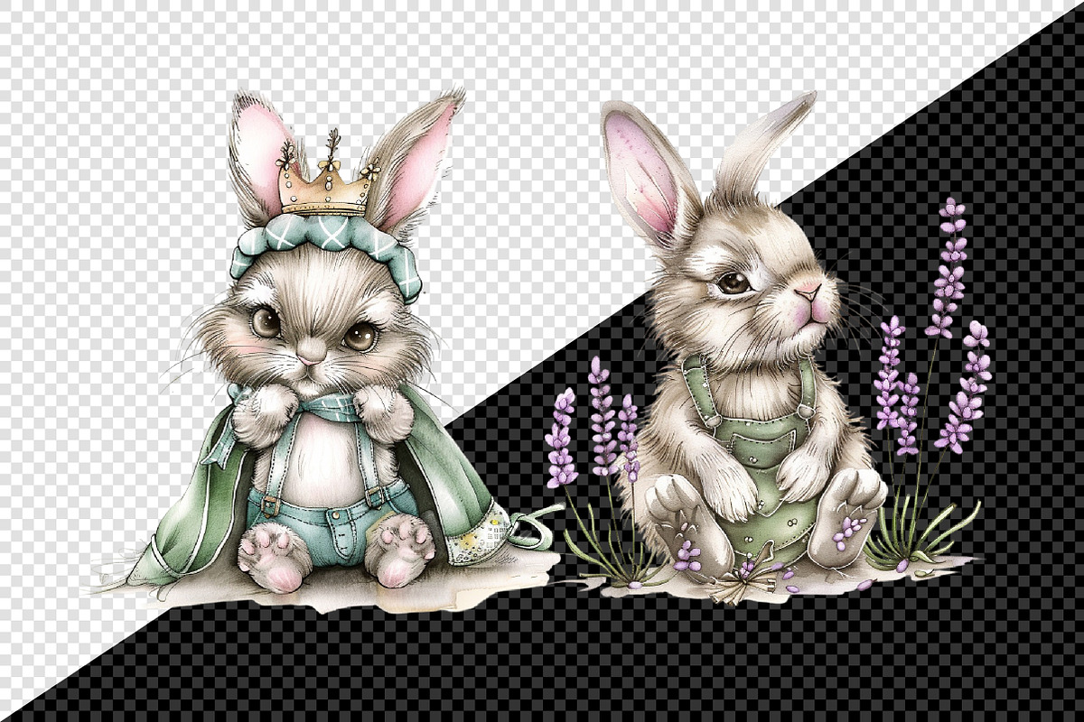 Watercolor Cute Rabbit Png Clipart, an Illustration by Creative Art (Photo 2 of 7)