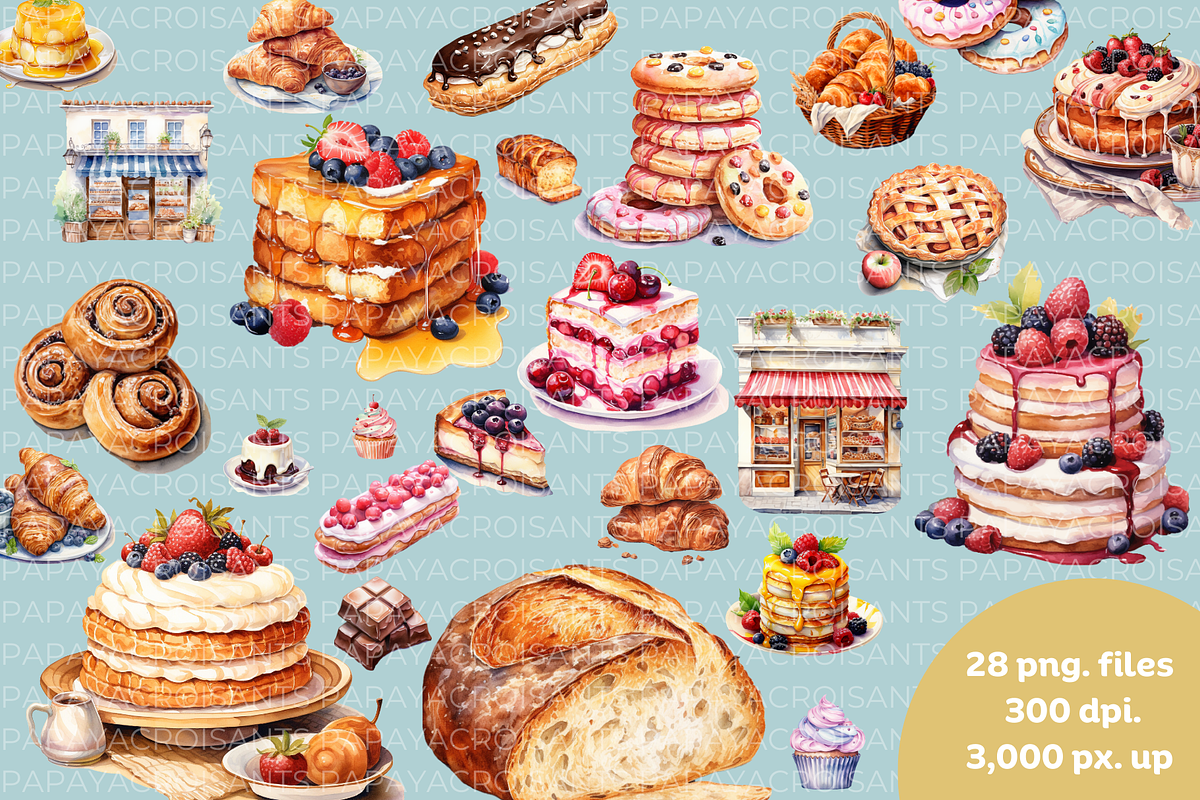 Watercolor Bakery Clipart Set, a Food Illustration by STUDIO CHOTI (Photo 2 of 5)