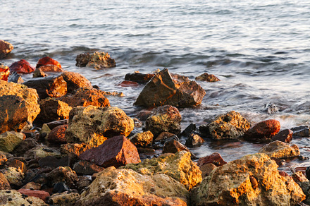 Long exposure of sea and rocks, sunset over the sea , long expos, a Nature Photo by TanaCh