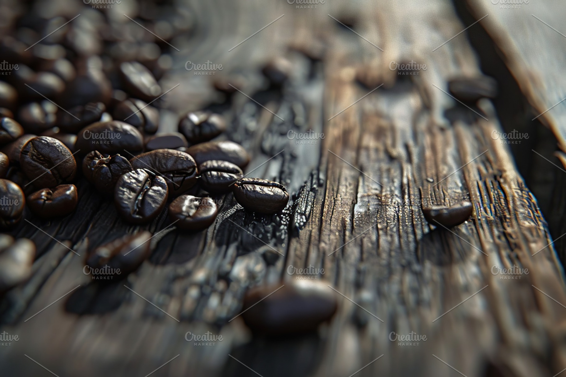 Heap of coffee beans on wooden table, a Food & Drink Photo by AlyaAnd