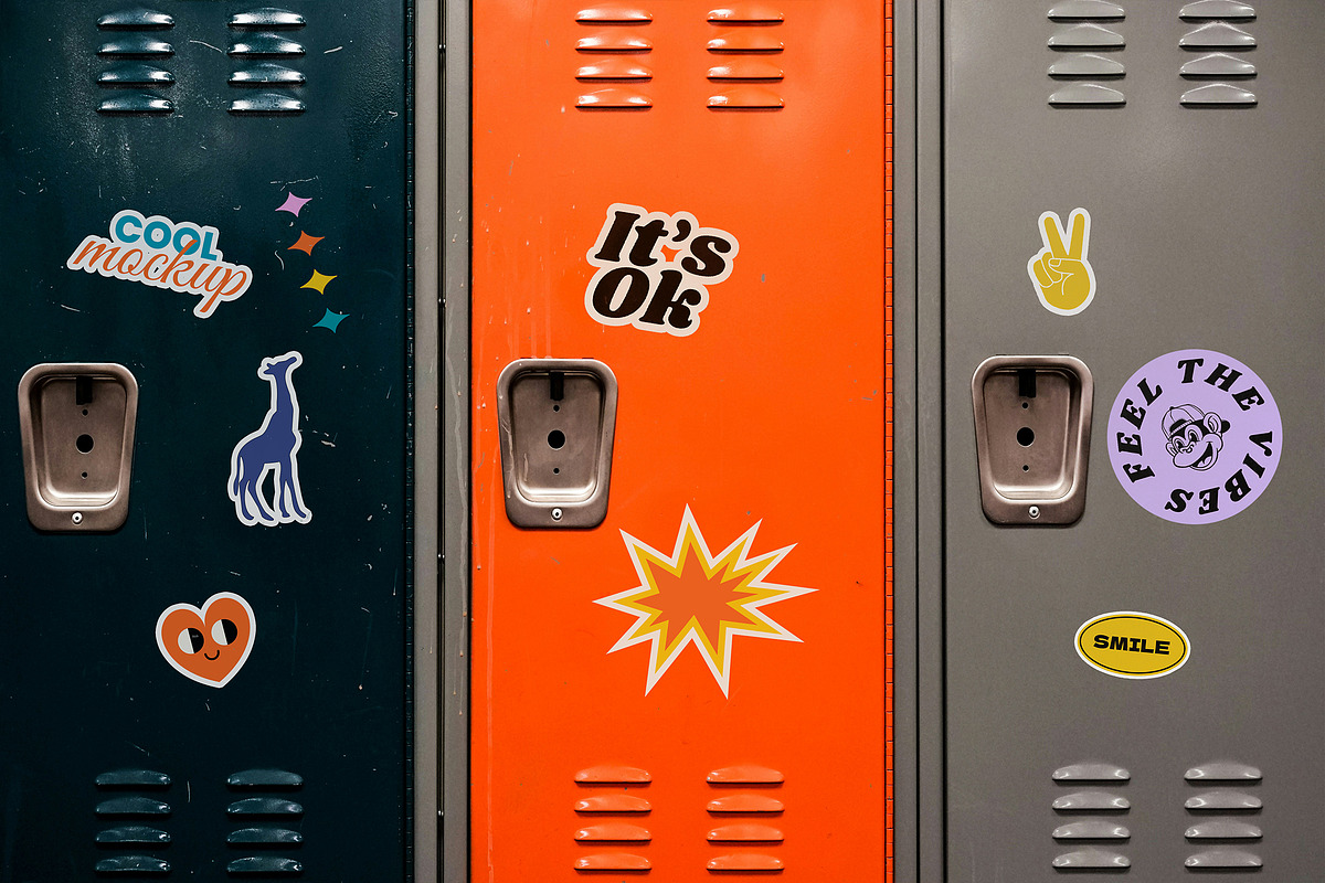 Lockers Doors Sticker Mockup, a Mockup by Luuqas Design