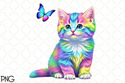Watercolor Rainbow Kitten Clipart, an Illustration by Black Bird Studio (Thumbnail 1 of 4)