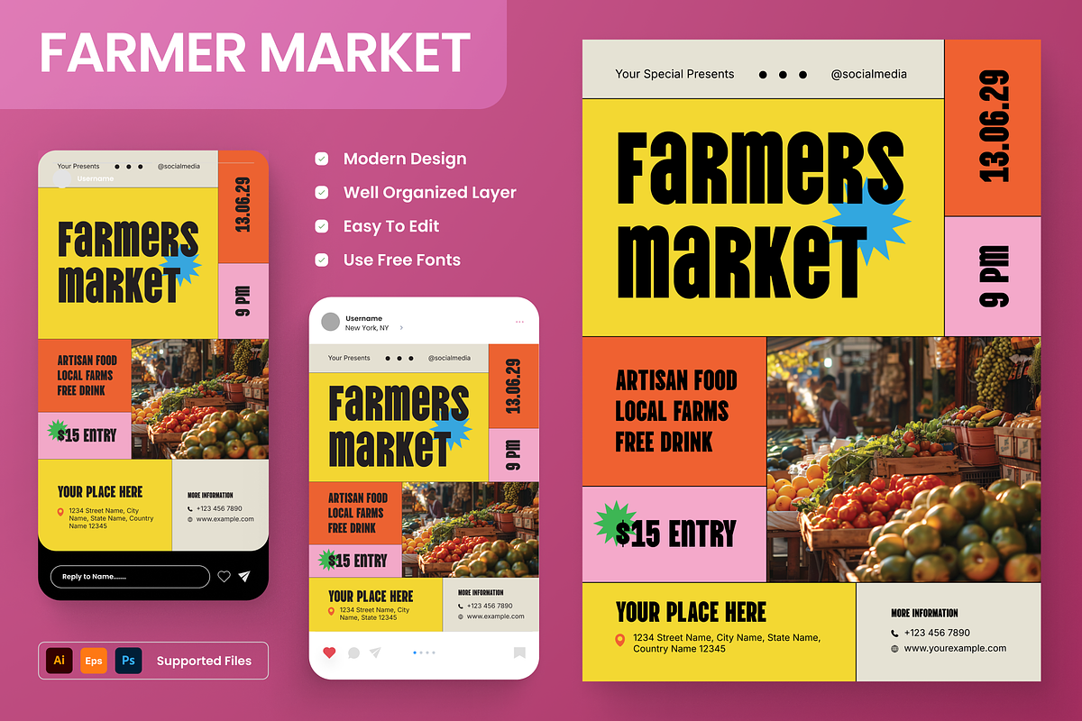 Farmer Market Flyer Set, a Flyer Template by Annora Studio (Photo 1 of 6)