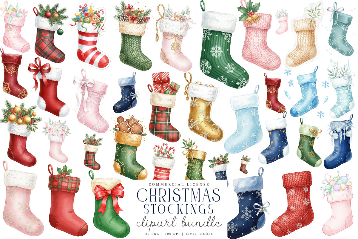 Christmas Stockings Clipart Set PNG, an Illustration by SinaCreation (Photo 1 of 7)