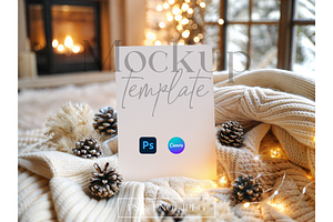 Pinecones and Fireplace Invite Mock, a Mockup by MockupWizard