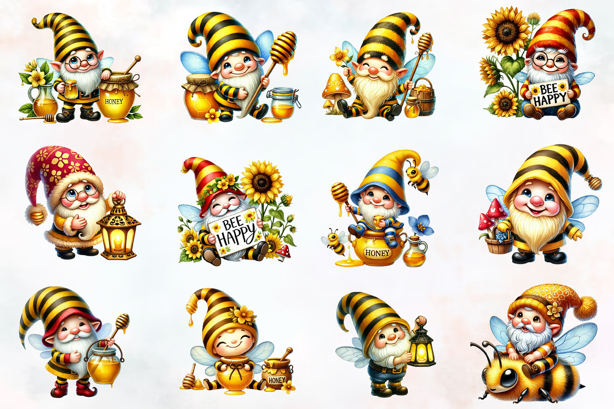 Honey bee gnome sublimation clipart, an Illustration by RobertsArt (Photo 4 of 7)