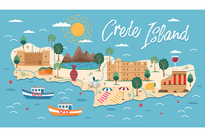 Crete Island Map With Architecture