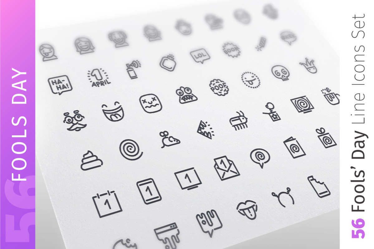 Fools Day Line Icons Set, an Emoji Icon by Voysla's Shop (Photo 1 of 4)