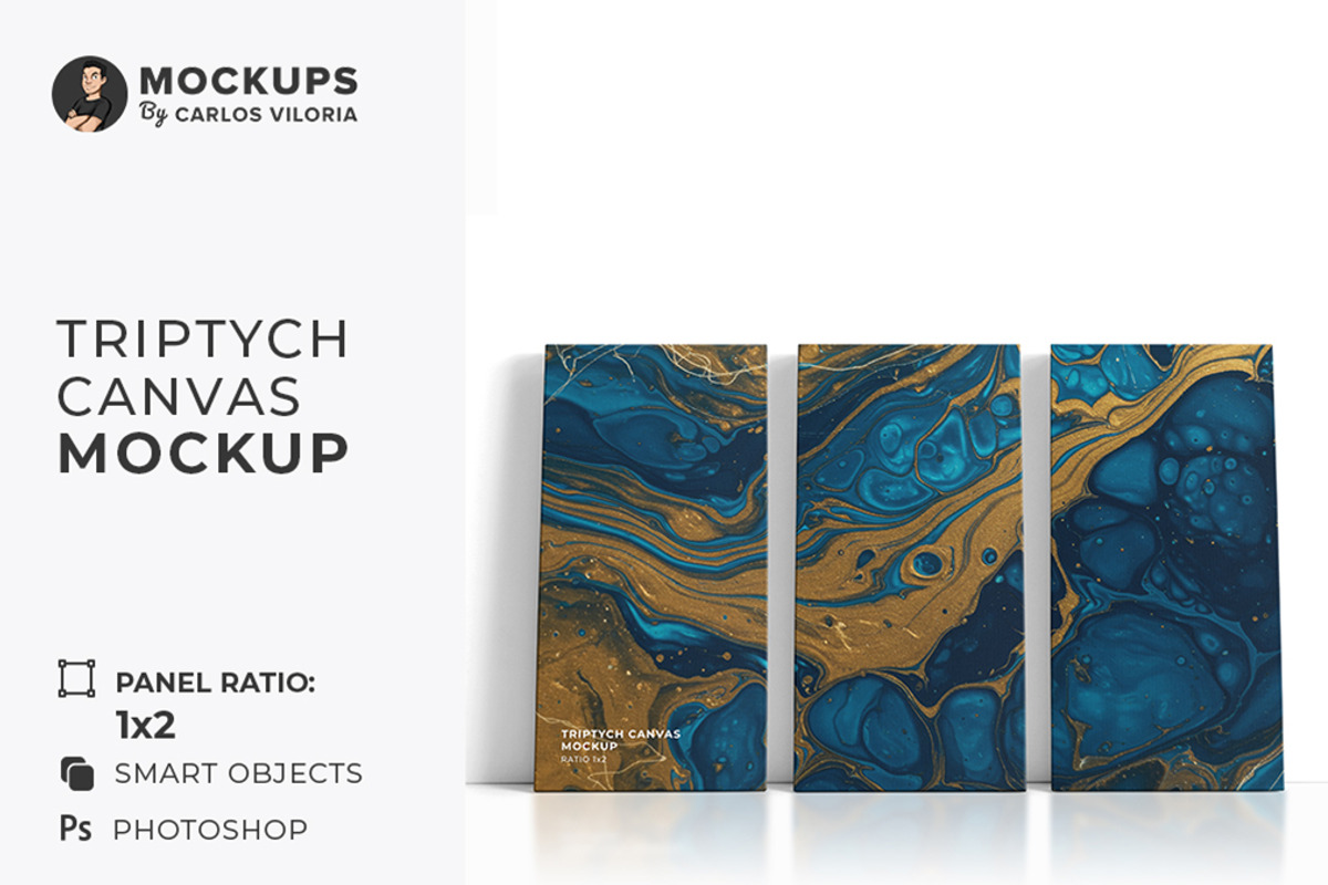 Triptych Canvas Mockup - Ratio 1x2, a Merchandise Mockup by Mockups by Carlos Viloria (Photo 1 of 5)