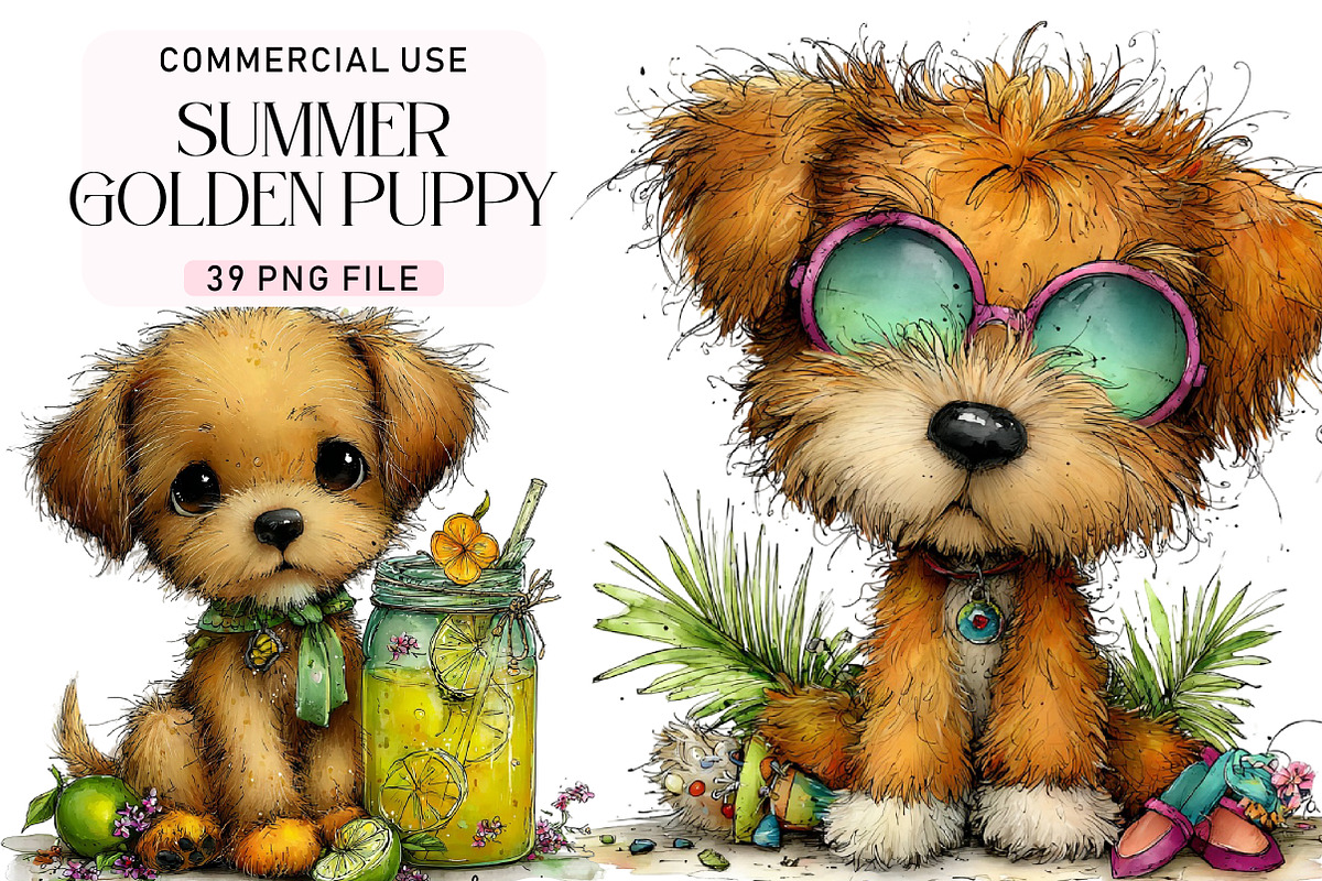 Golden Puppy Clipart Set, a Seasonal Illustration by Daily.Designs (Photo 1 of 4)