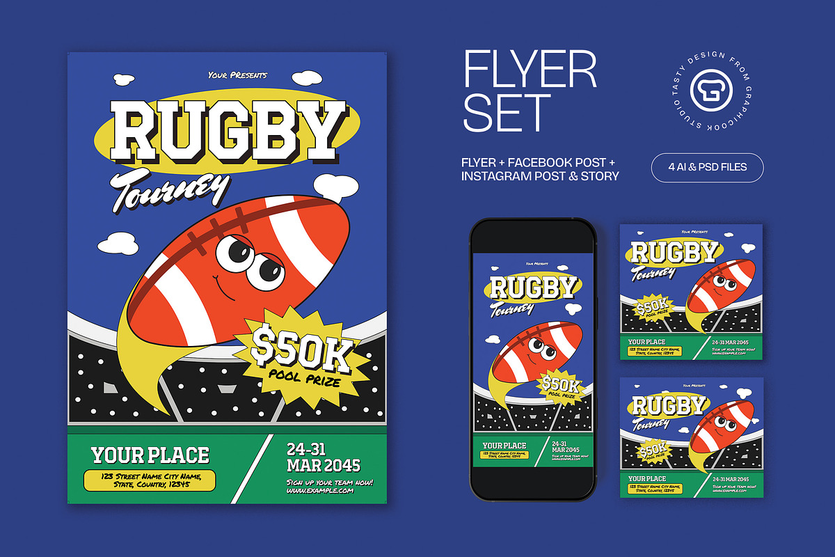 Blue Rugby Tournament Flyer Set, a Flyer Template by graphicook (Photo 1 of 3)