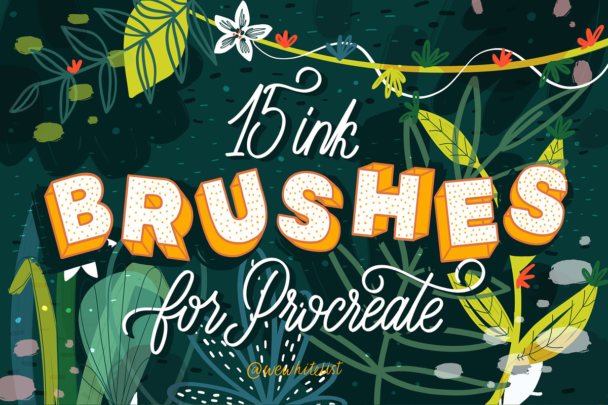 15 Ink Brushes for Procreate., a Brush Add-On by Wewhitelist (Photo 1 of 5)