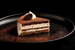 Delicious piece of tiramisu cake, a Photo by Pavel_design