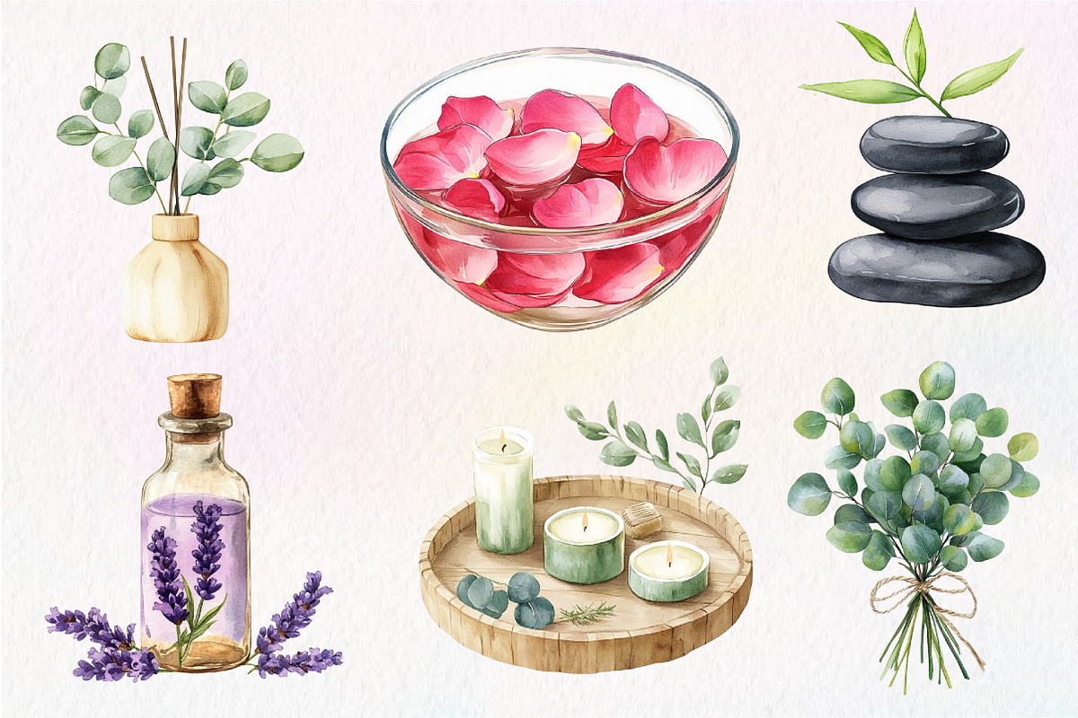 Watercolor Selfcare Clipart, an Illustration by Dream Creation (Photo 2 of 6)