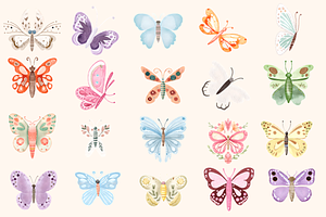 Pastel Butterflies Clipart Bundle