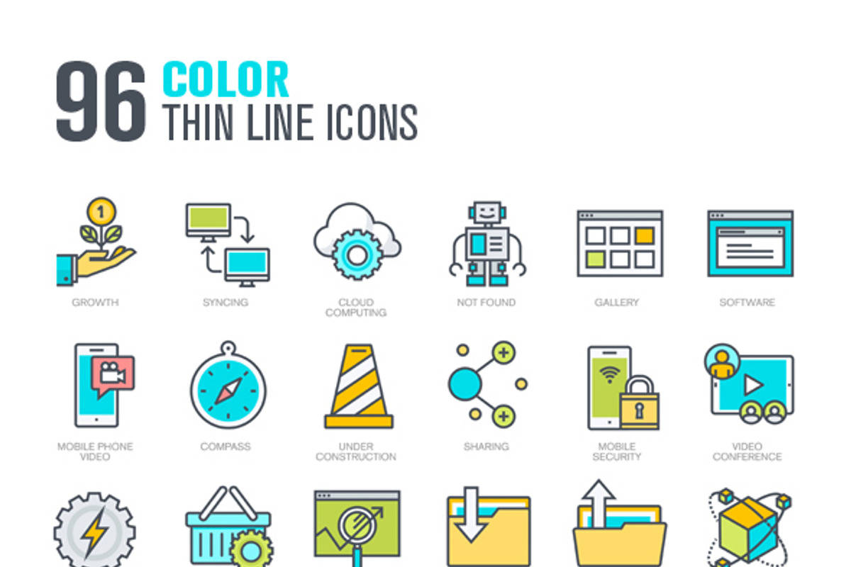 Thin Line Icons Set for Technology preview 2
