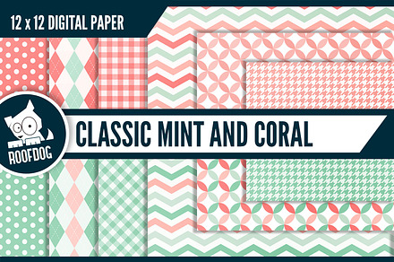 Classic digital paper mint and coral, a Pattern Graphic by Roofdog Design