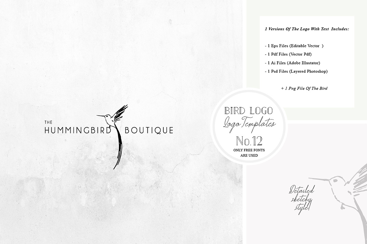 Bird Logo -Sketchy Artistic style 12, a Branding & Logo Template by Whimsical Logoshop