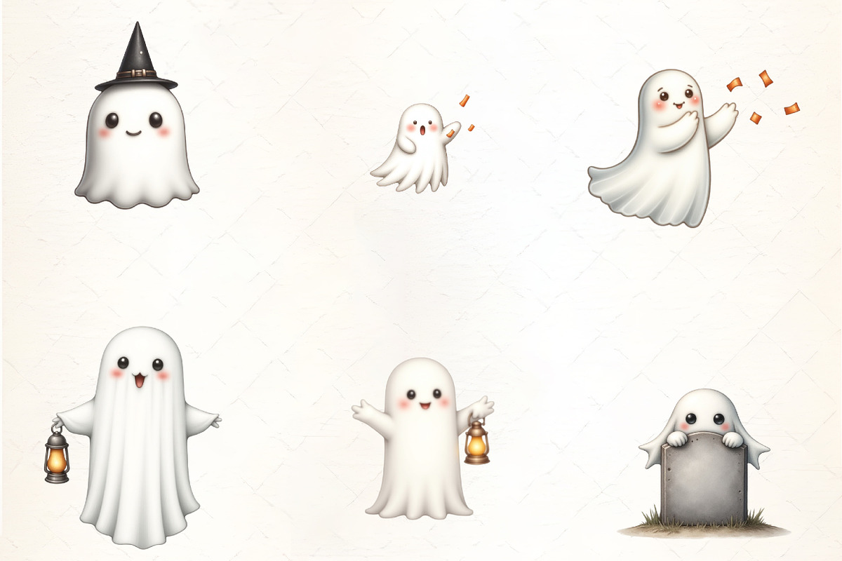 Kawaii Halloween Boo Ghost Clipart, an Illustration by CrexoraLab (Photo 4 of 6)