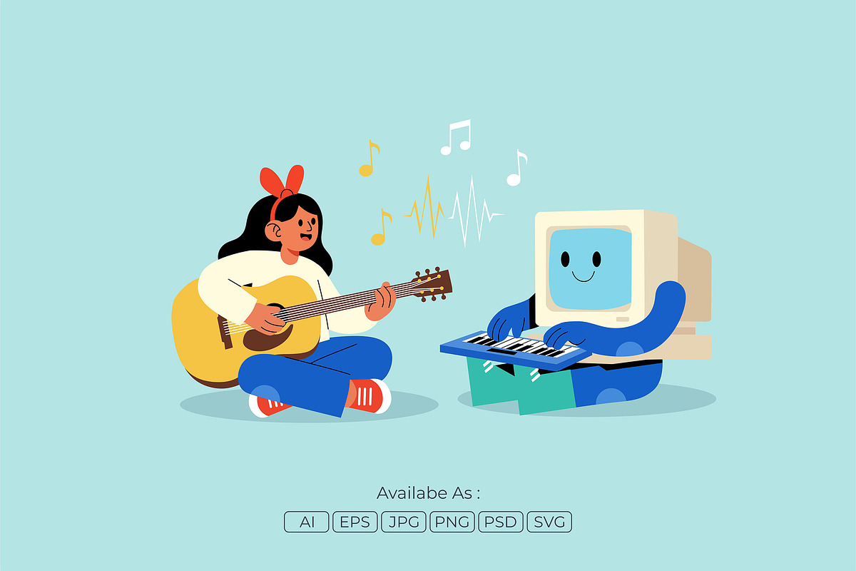 AI Music Creator and Human Artist, a Person Illustration by Partikusi Design (Photo 2 of 3)