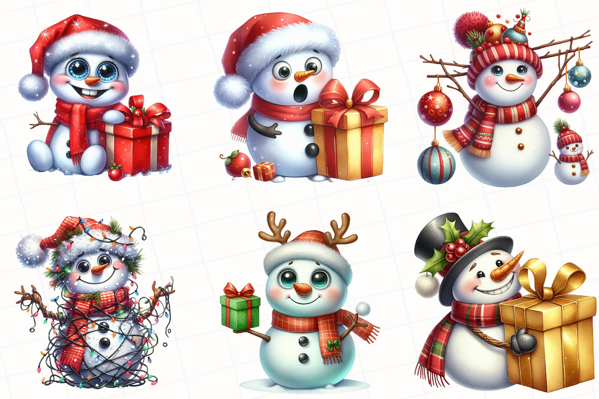 Christmas Snowman Clipart, an Illustration by OK Design (Photo 2 of 5)