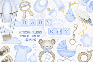 Baby Boy Newborn Watercolor Clipart