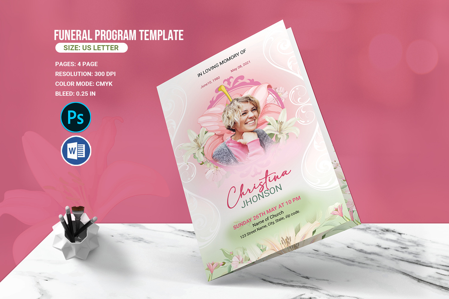 Floral Funeral Program Template