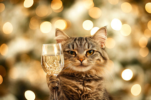 Cat Toasting with Champagne, a Holiday Photo by Ales Munt