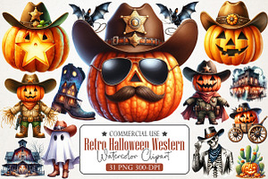 Retro Halloween Western Clipart, an Illustration by RobertsArt