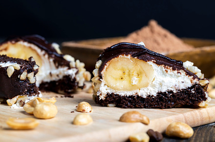 chocolate-drenched banana cake with cheese cream, a Photo by MyPhotos