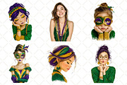 Mardi Gras Cute Girl Clipart, an Illustration by Black Bird Studio (Thumbnail 2 of 6)