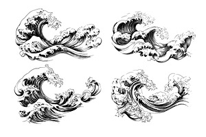 Sea waves black ink sketch vector, an Illustration by Valerie Bodnar