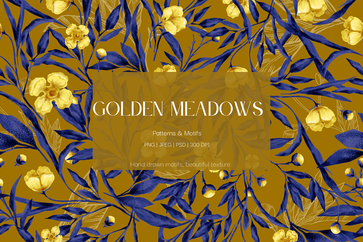 Golden Medows botanical pattern design | Creative Market